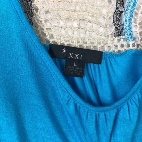 Forever 21 XXI Geometric Crochet Tie Draped‎ Cap Sleeve ScoopNeck Popover Blouse - Picture 5 of 6